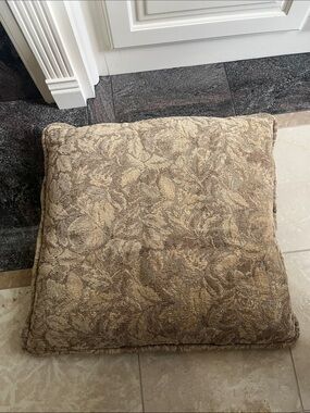 Gold Toned Leaf Jacquard Square Pillow